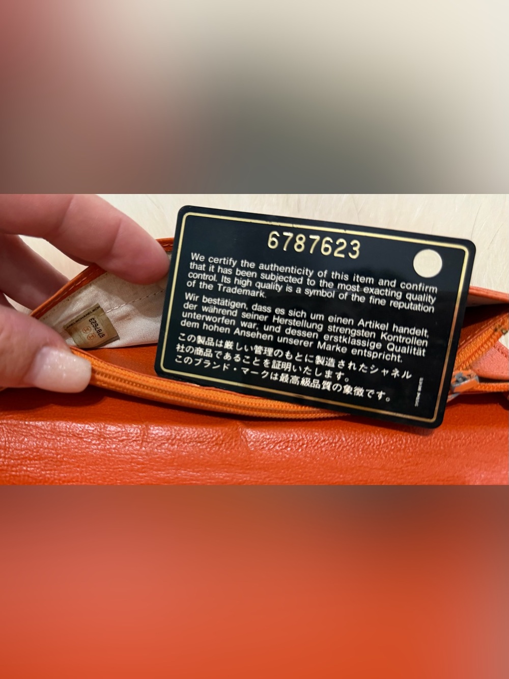CHANEL Orange Calfskin Leather Bi Fold Long Slim Wallet W/ AUTHENTICITY CARD EUC - Picture 12 of 16